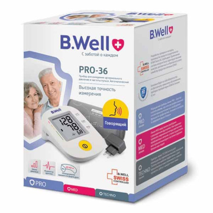 Фото товара Тонометр автомат. PRO-36 "ГОВОРЯЩИЙ" + адаптер, конусная манжета ML (22-42 см) (Intellect classic, индикатор аритмии, 1 кнопка)