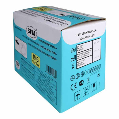 Фото товара Устройство для вливания в малые вены - игла-бабочка 19G (1,10х19 мм) SFM, 100 шт/уп