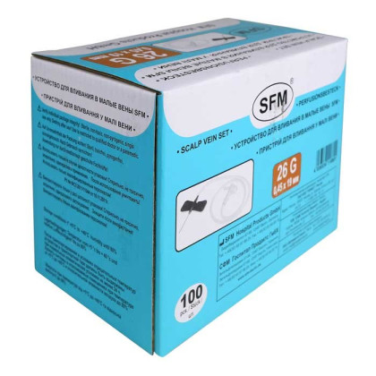 Фото товара Устройство для вливания в малые вены - игла-бабочка 26G (0,45х19мм) SFM, 100 шт/уп