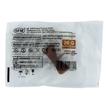Фото товара Устройство для вливания в малые вены - игла-бабочка 26G (0,45х19мм) SFM, 100 шт/уп