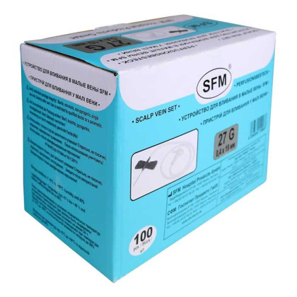 Фото товара Устройство для вливания в малые вены - игла-бабочка 27G (0,40х19мм) SFM, 100 шт/уп