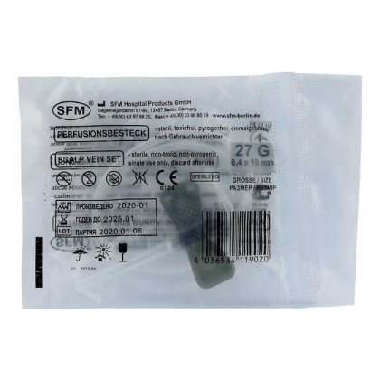 Фото товара Устройство для вливания в малые вены - игла-бабочка 27G (0,40х19мм) SFM, 100 шт/уп