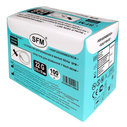 Фото товара Устройство для вливания в малые вены - игла-бабочка LUER LOCK (0,70х19мм) SFM 22G