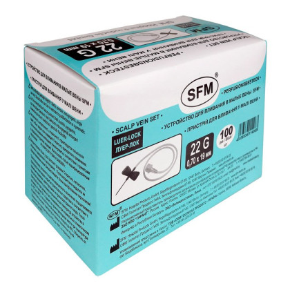 Фото товара Устройство для вливания в малые вены - игла-бабочка LUER LOCK (0,70х19мм) SFM 22G