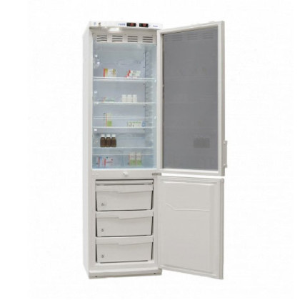 Фото товара Холодильник комбинированный лабораторный ХЛ-340-1(ТС) ПОЗиС (270/130 л) с тонированной стеклянной дверью, дверью из металлопласта и блоком управления БУ-М01, серебро