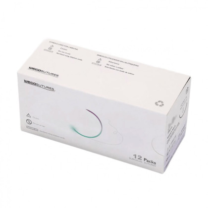 Фото товара Шовный материал WEGO Polyester 0 (3,5) 75 см игла колющая 4/8 30 мм, зеленый 12 шт/уп