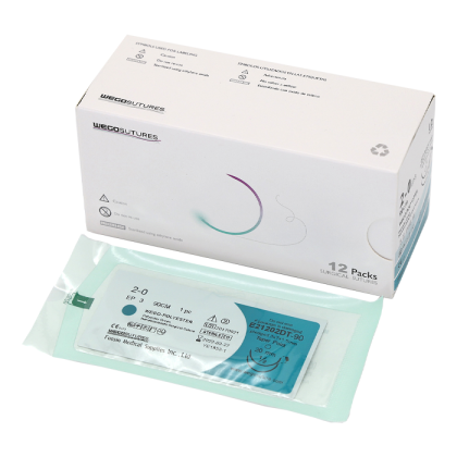 Фото товара Шовный материал WEGO Polyester 4-0 (1,5) 75 см игла колющая 4/8 17 мм, зеленый 12 шт/уп