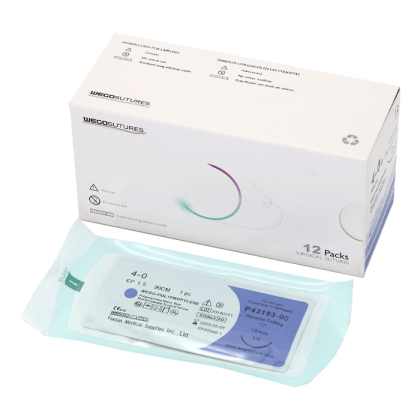 Фото товара Шовный материал WEGO Polypropylene 1 (4) 75 см игла колющая 4/8 35 мм, синий 12 шт/уп