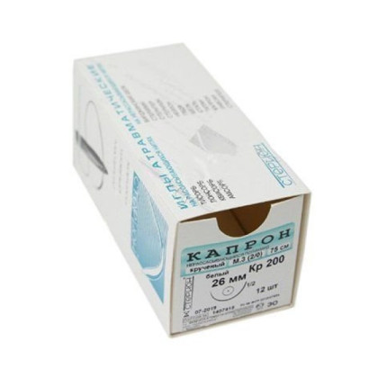 Фото товара Шовный материал Капрон крученый М 1,5 (4/0), игла режущая, 20 мм, 3/8