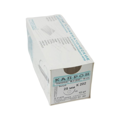 Фото товара Шовный материал Капрон плетеный М 4 (1), режущая, 35 мм, 3/8