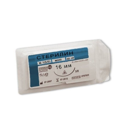 Фото товара Шовный материал Стерилин мононить синий М 3,5 (0), игла колющая, 30 мм, 1/2