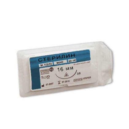 Фото товара Шовный материал Стерилин мононить синий М 4 (1) 150 см, игла обратно-режущая 2 шт, 35 мм, 3/8