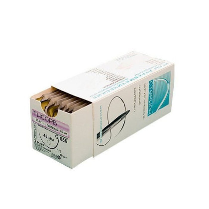 Фото товара Шовный материал Тисорб 100 плетеный М 1 (5/0) 75 см, игла ромбовидная, 16 мм, 1/2