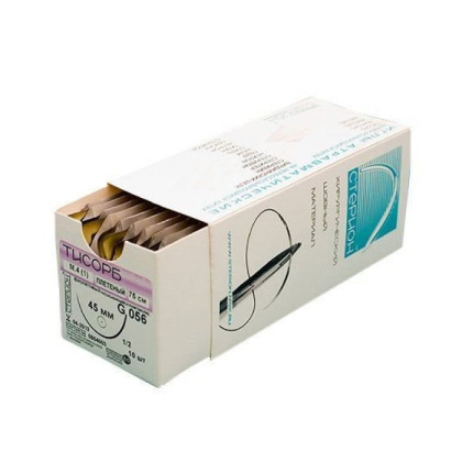 Фото товара Шовный материал Тисорб 910 плетеный М 0,5 (7/0) 30 см, игла шпательная, 2 шт, 6,0 мм, 200 Мк, 3/8