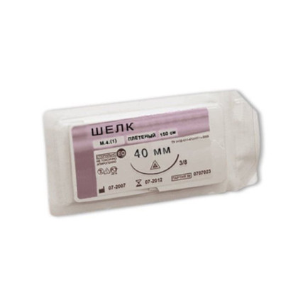 Фото товара Шовный материал Шелк М 3,5 (0), игла колющая, 30 мм, 1/2