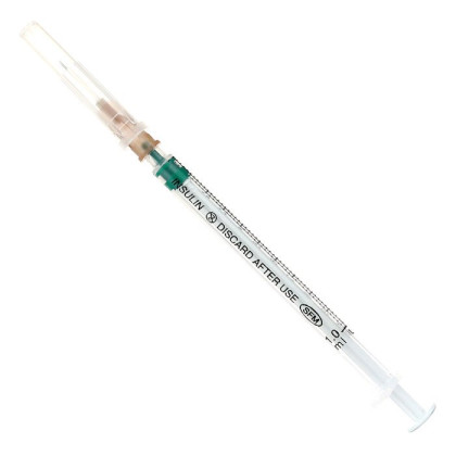 Фото товара Шприц - 1мл. инсулиновый U-100 (3-х) SFM, одноразовый стерилизованный с надетой иглой 0,45 x 12 - 26G, упаковка №20 (БЕЗ ЛАТЕКСА) (блистер), 20 шт