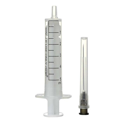 Шприц 5 мл двухкомпонентный с надетой иглой 0,7х40-22G SFM 100 шт/уп Фото товара Шприц 5 мл двухкомпонентный с надетой иглой 0,7х40-22G SFM 100 шт/уп
