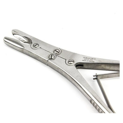 Щипцы костные-кусачки шарнирные с двойной передачей с узкими губками изогнутые по плоскости Фото товара Щипцы костные-кусачки шарнирные с двойной передачей с узкими губками изогнутые по плоскости